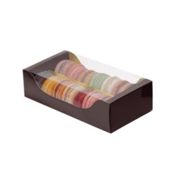 Caja 12 macarons marrón-oro
