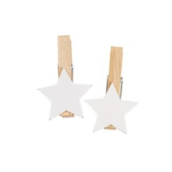 Pinzas madera estrella blanca